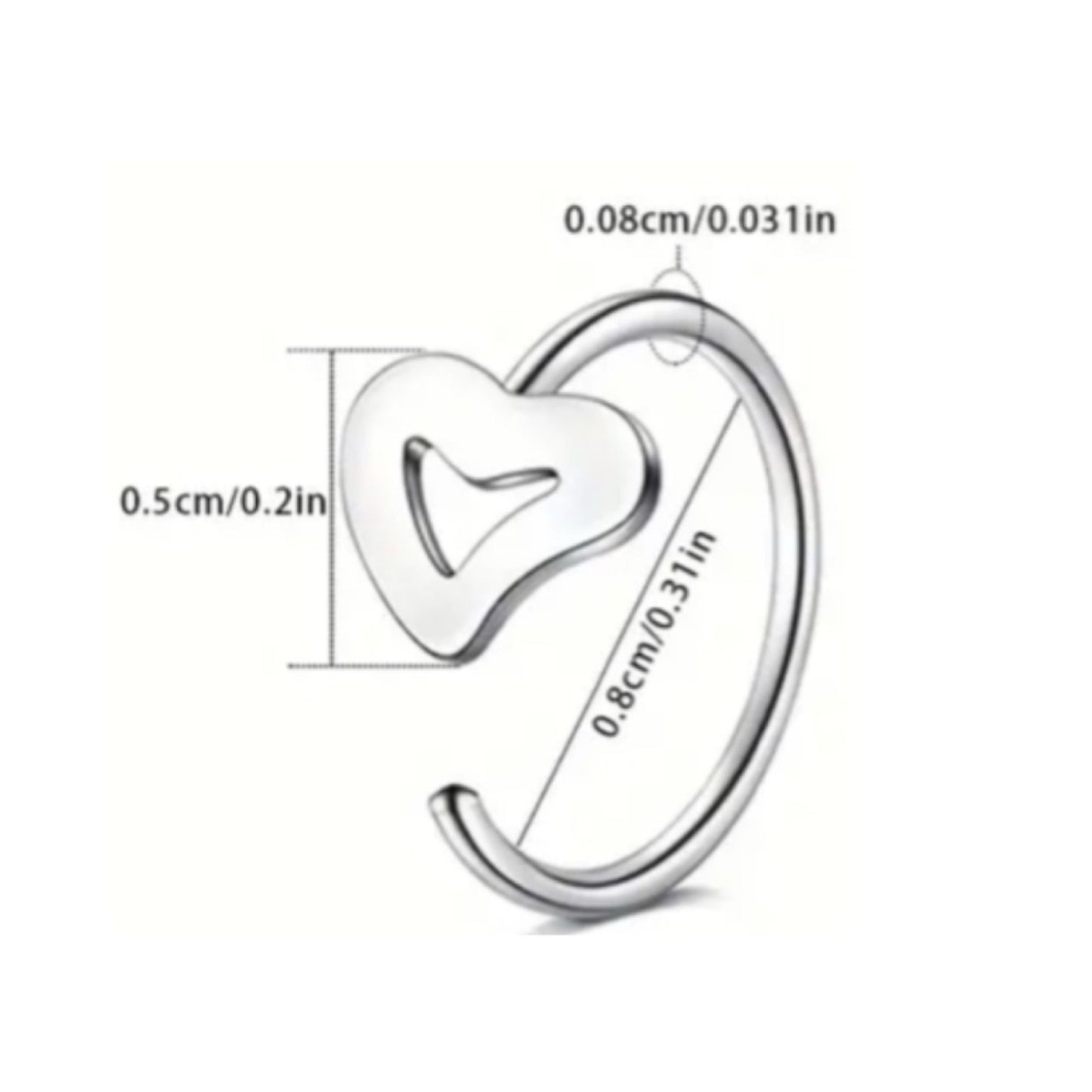 Heart Nose Hoop Ring 20G Stainless Steel – Silver Tone Cartilage & Nostril Jewelry