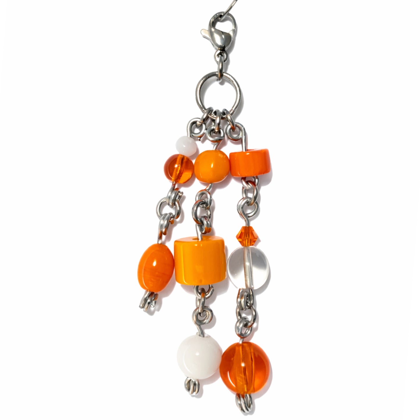Orange Glass Beaded Bag Charm Zipper Pull – Stainless Steel Handmade Charm