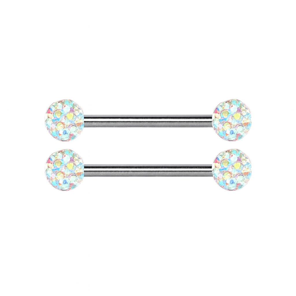 Nipple Rings 14G | Iridescent Crystal Barbell | Hypoallergenic Stainless Steel