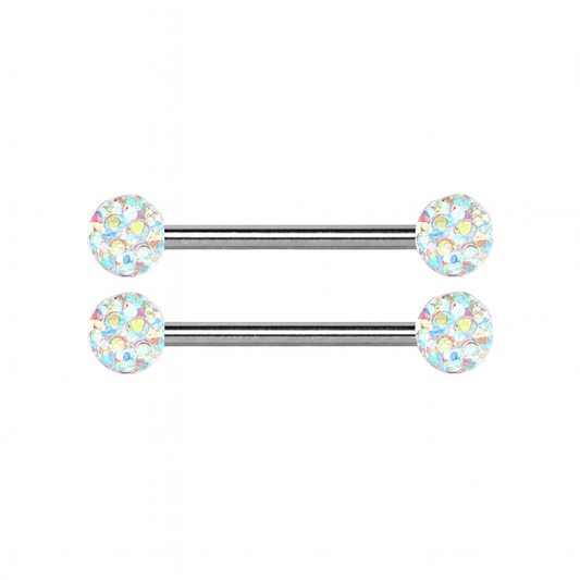 Nipple Rings 14G | Iridescent Crystal Barbell | Hypoallergenic Stainless Steel