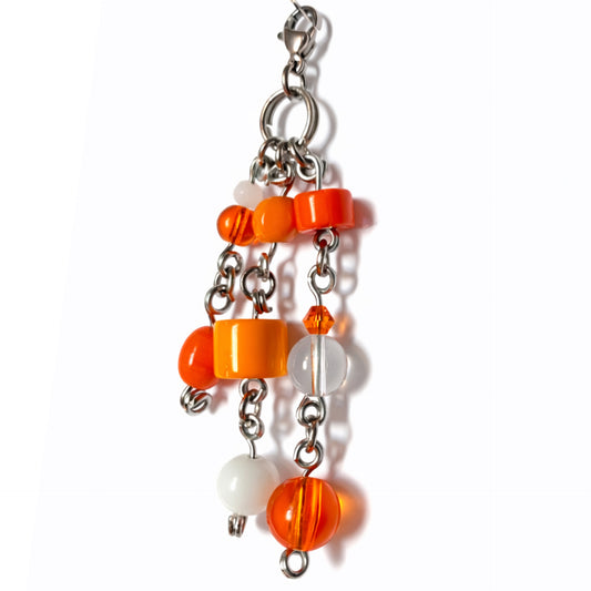 Orange Glass Beaded Bag Charm Zipper Pull – Stainless Steel Handmade Charm