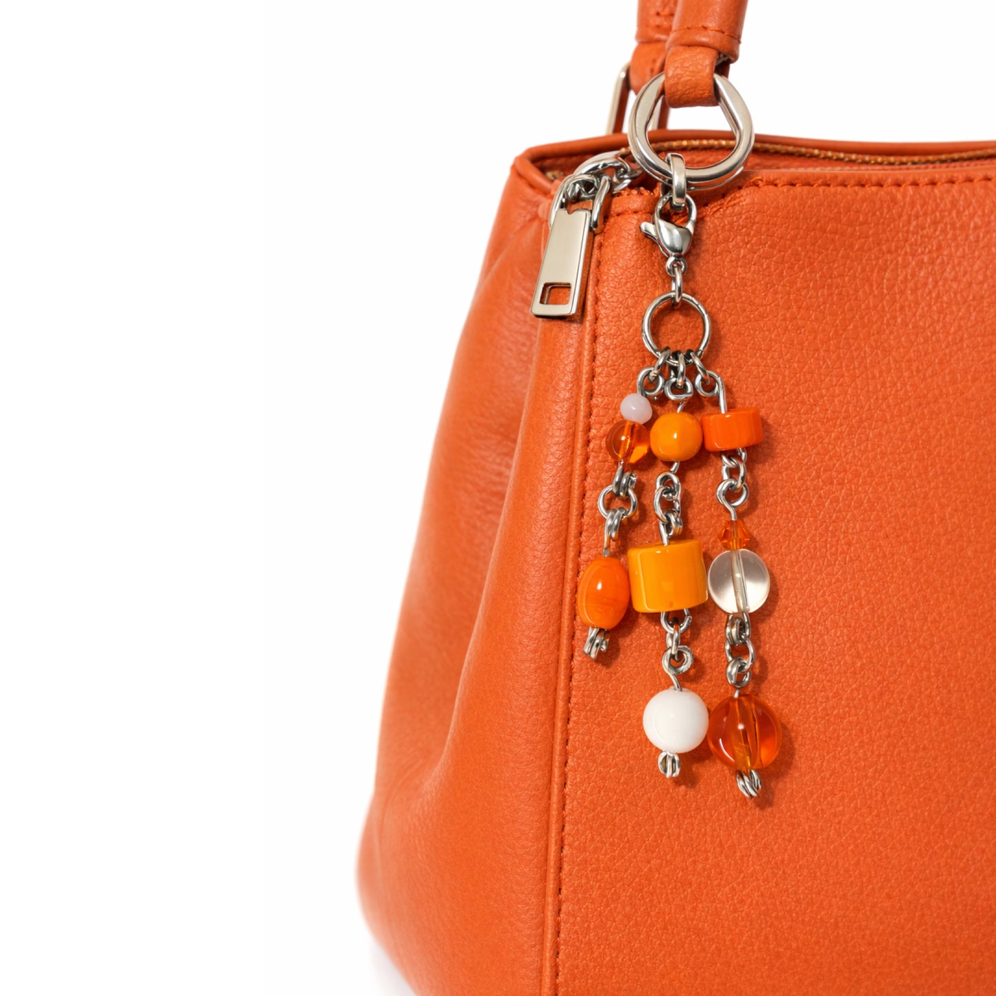 Orange Glass Beaded Bag Charm Zipper Pull – Stainless Steel Handmade Charm