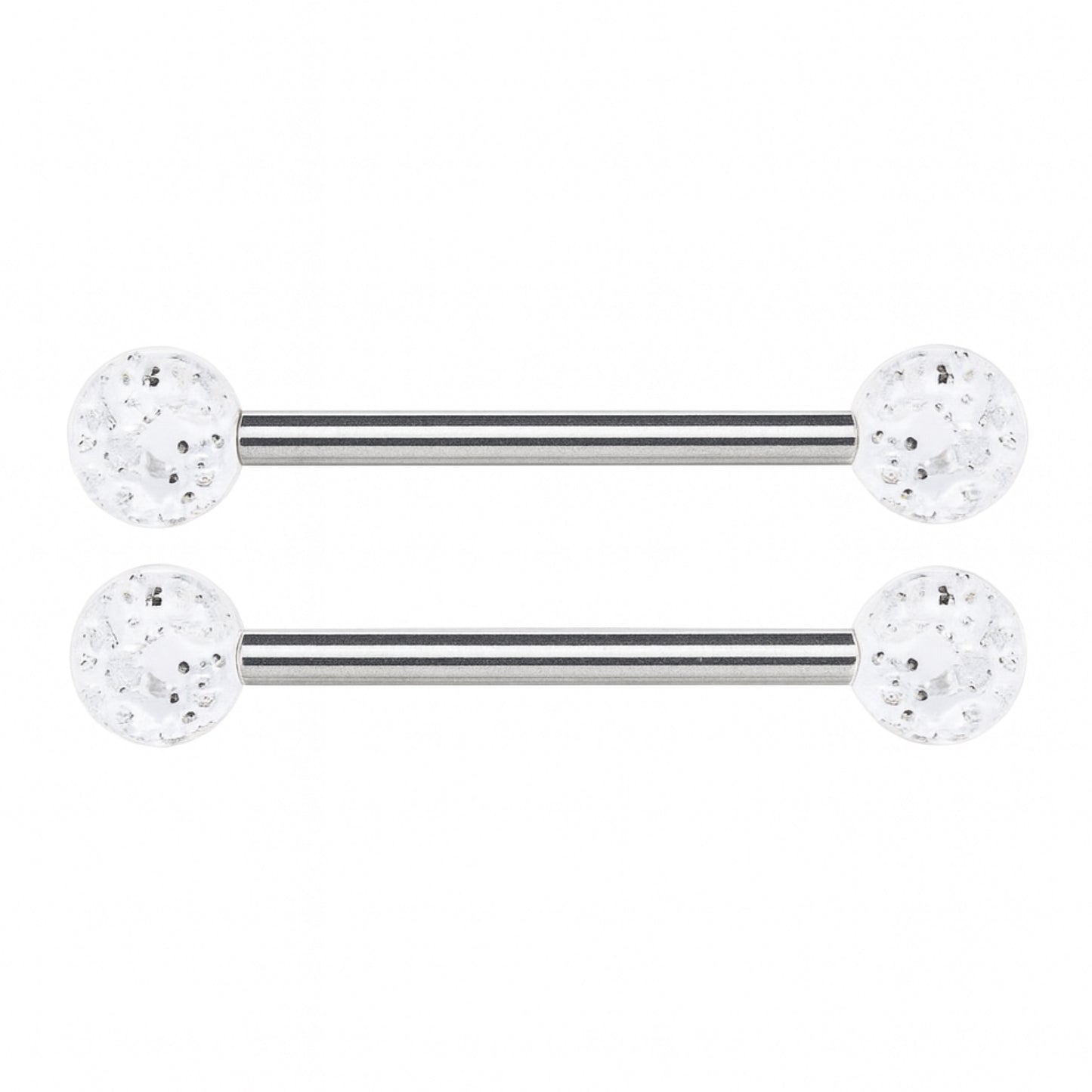 14G Clear Acrylic Glitter Ball Nipple Rings | Barbell Style | Hypoallergenic