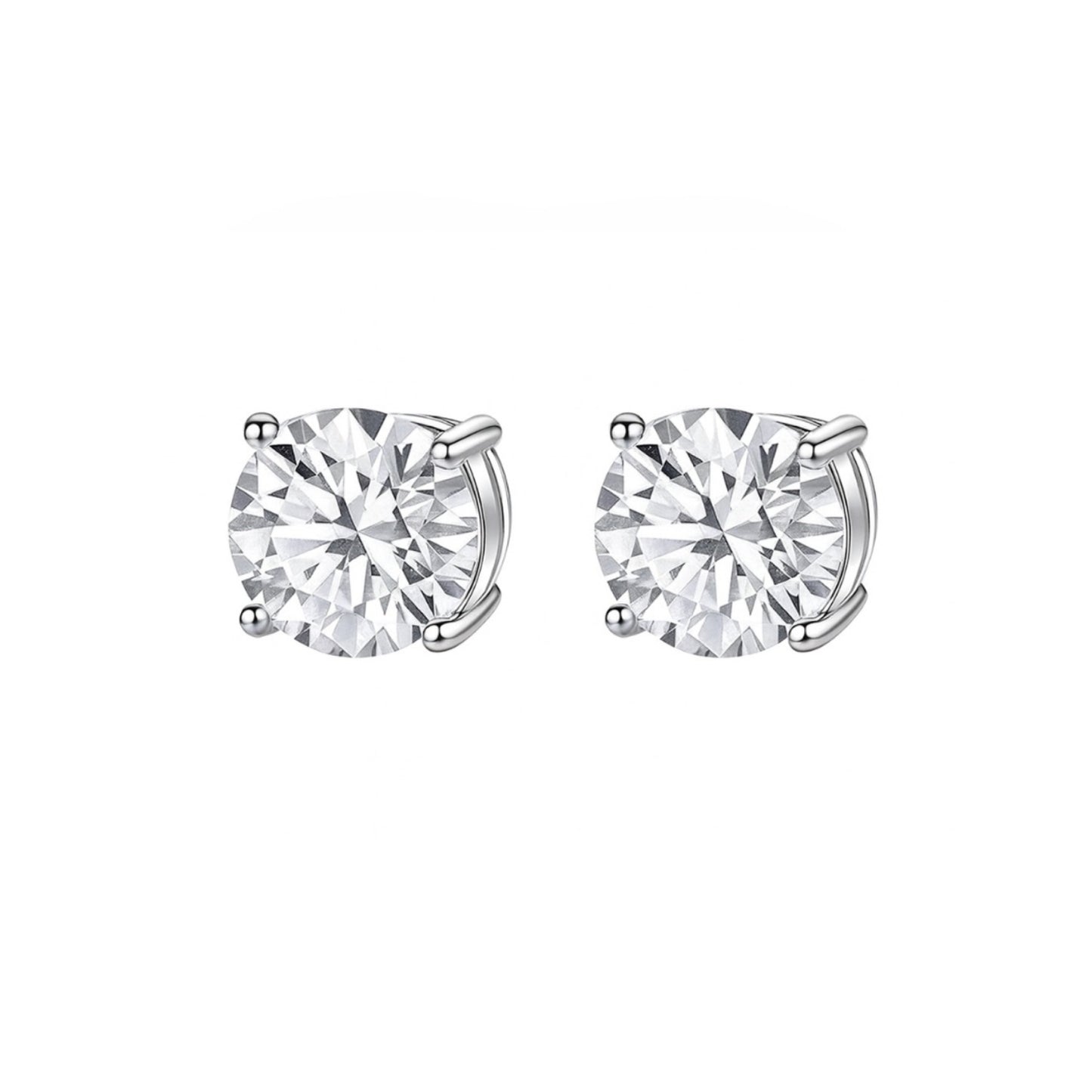 14K White Gold Plated Stud Earrings | 7mm Clear CZ