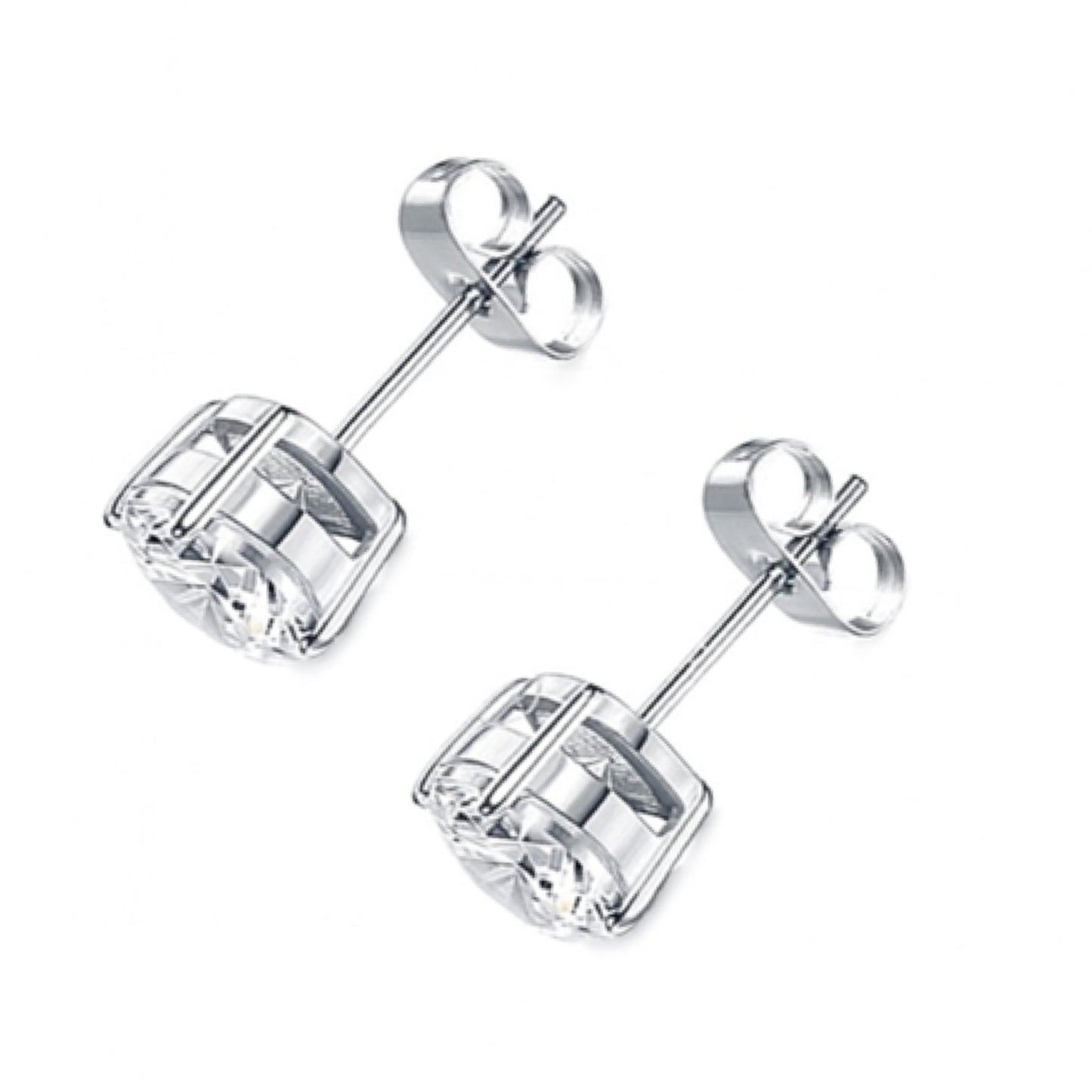 14K White Gold Plated Stud Earrings | 7mm Clear CZ