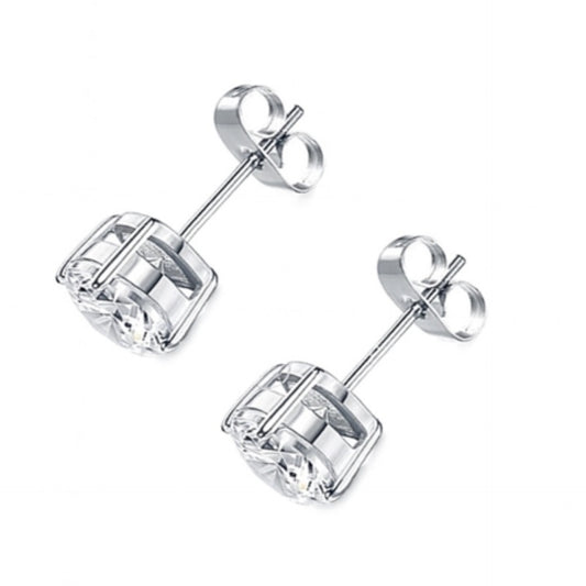 14K White Gold Plated Stud Earrings | 7mm Clear CZ