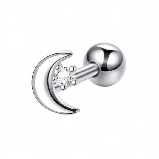 Silver Crescent Moon Star Cartilage Earring 16G – Stainless Steel Helix Stud