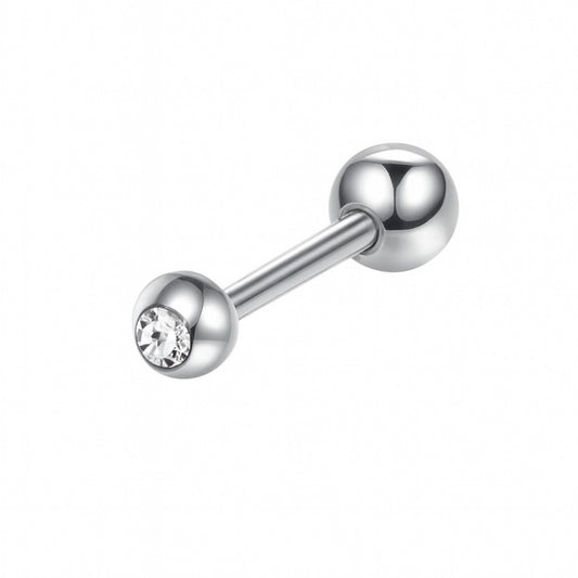 16G Stainless Steel Barbell Piercing Jewelry – Double Ball with 3mm CZ Gem