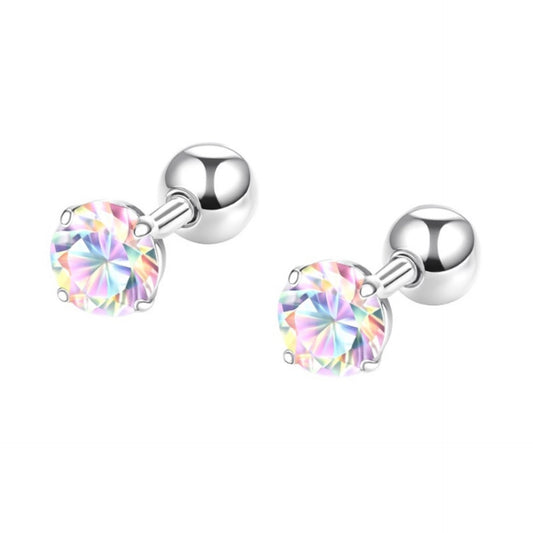 16G Stainless Steel Barbell Earrings – 6mm Iridescent CZ