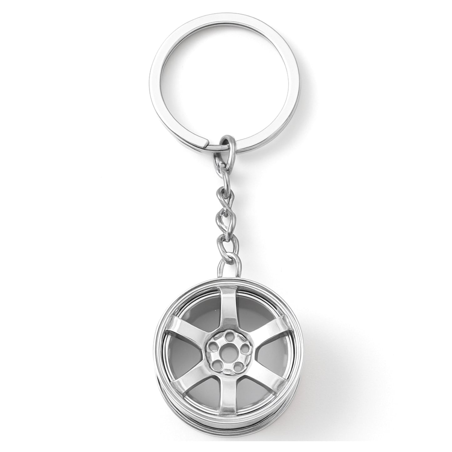 Silver Car Wheel Keychain – Alloy Rim Key Ring for Auto Enthusiasts