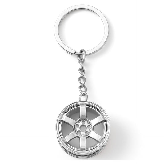Silver Car Wheel Keychain – Alloy Rim Key Ring for Auto Enthusiasts