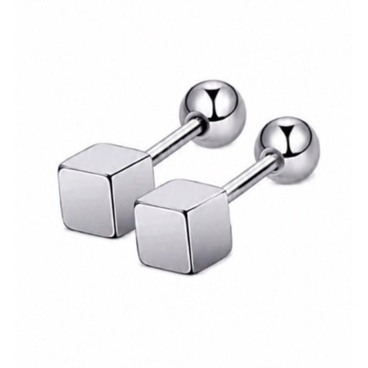 Stainless Steel 4mm Cube Barbell Earrings – 18G
