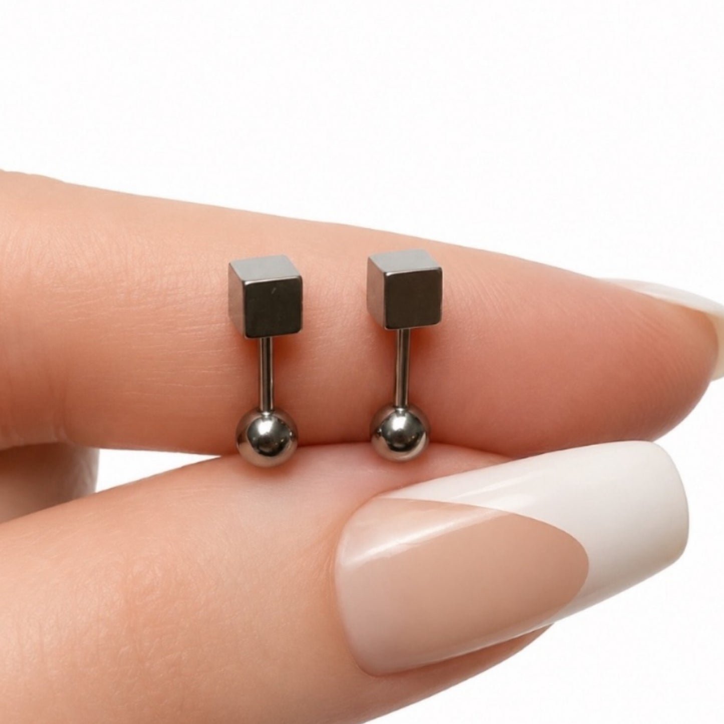 Stainless Steel 4mm Cube Barbell Earrings – 18G