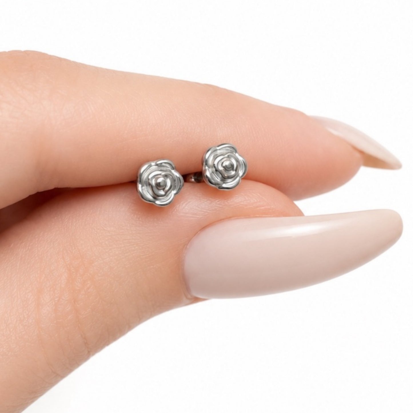 Rose Bud Barbell Earrings – Stainless Steel 18G