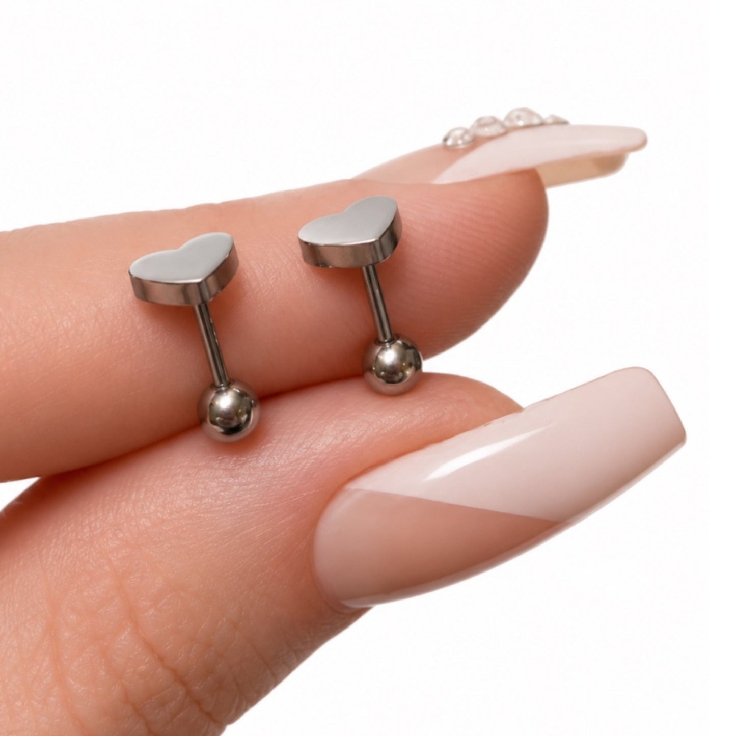 Stainless Steel Heart Barbell Earrings – 18G 7mm Heart
