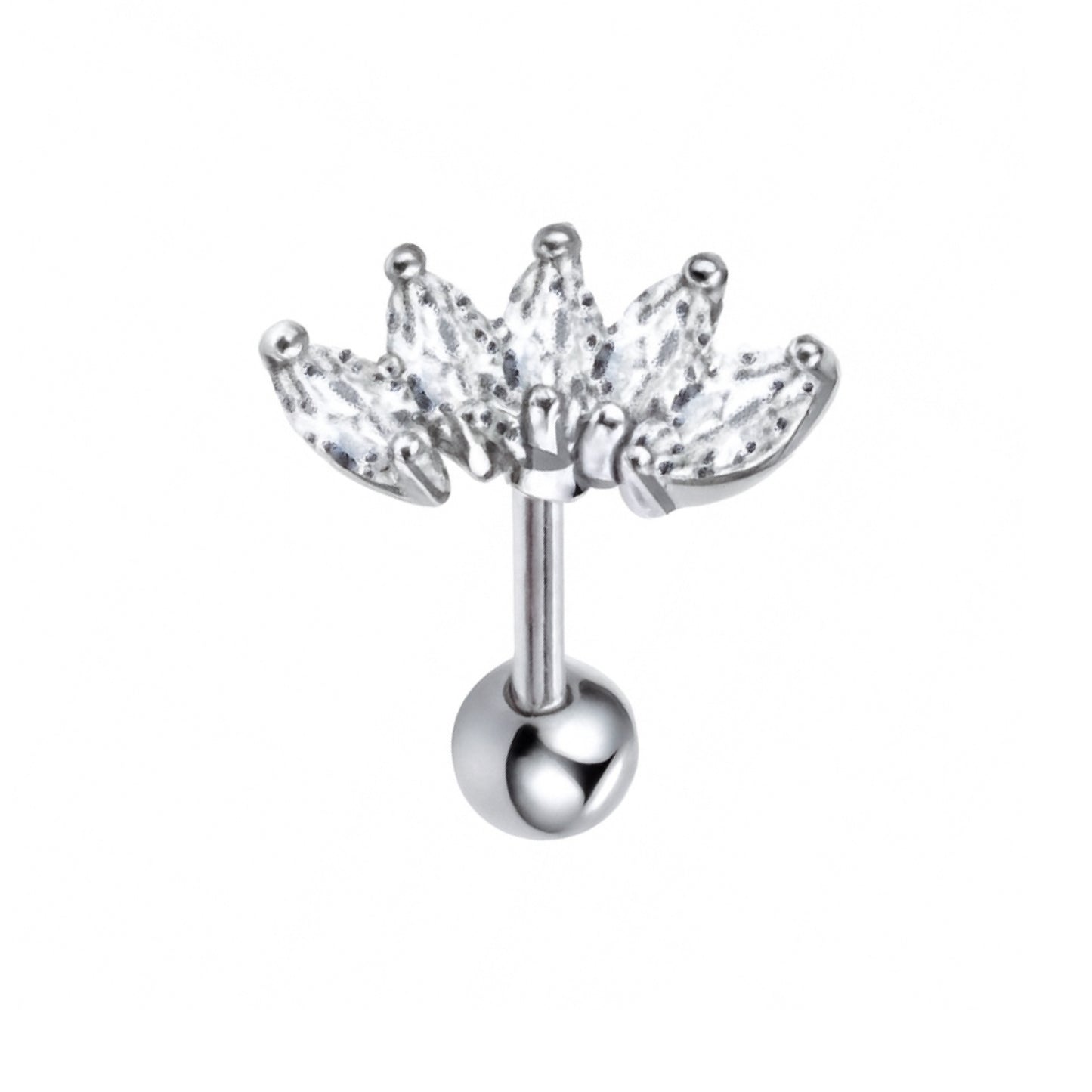 16G Lotus Flower CZ Barbell – Stainless Steel Hypoallergenic Cartilage Stud