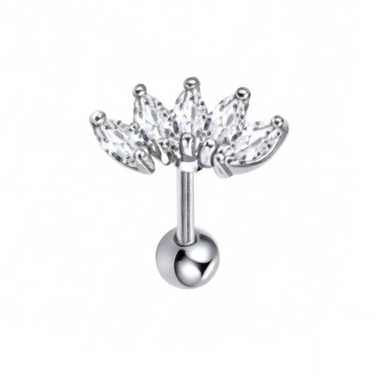 16G Lotus Flower CZ Barbell – Stainless Steel Hypoallergenic Cartilage Stud