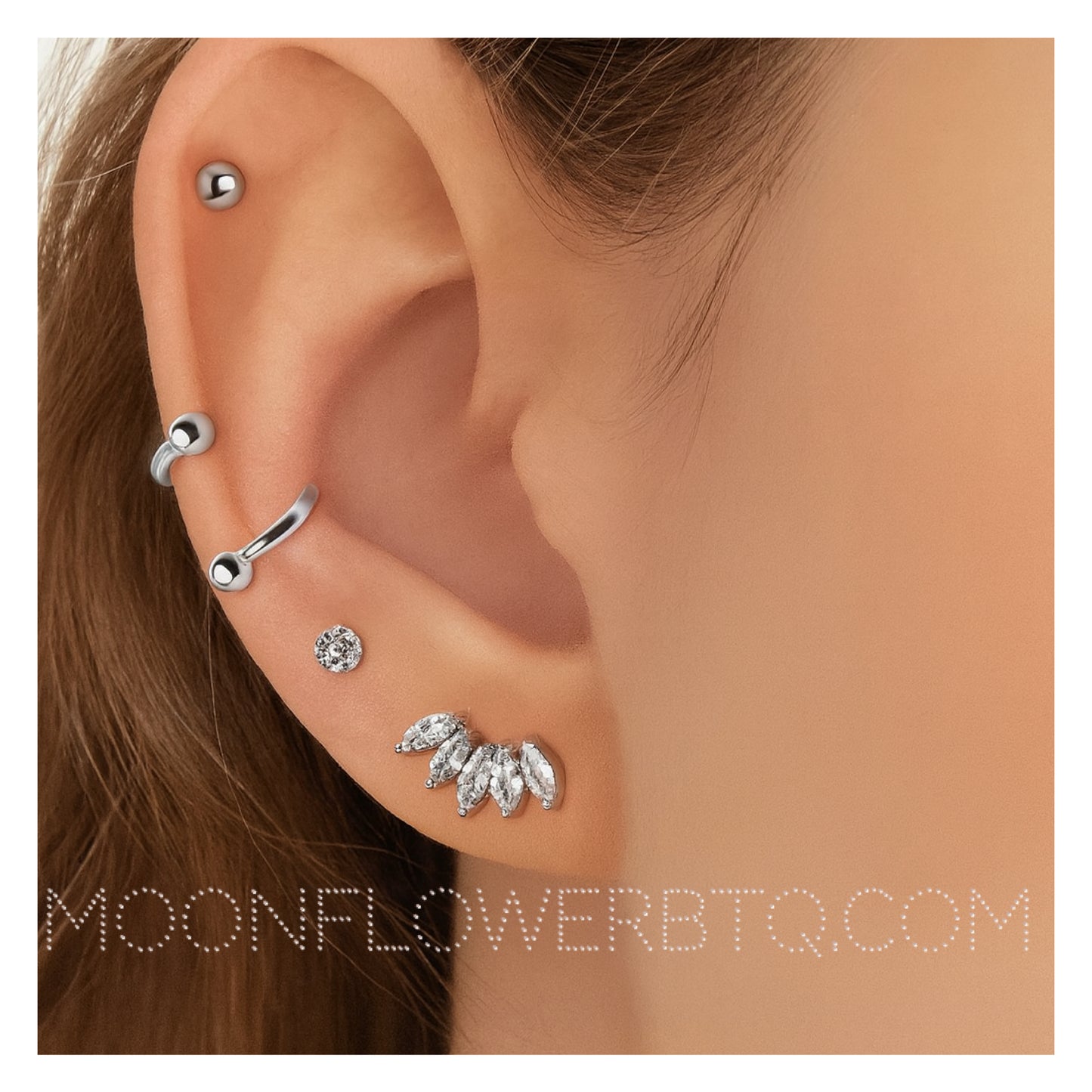 Silver CZ Barbell Earring