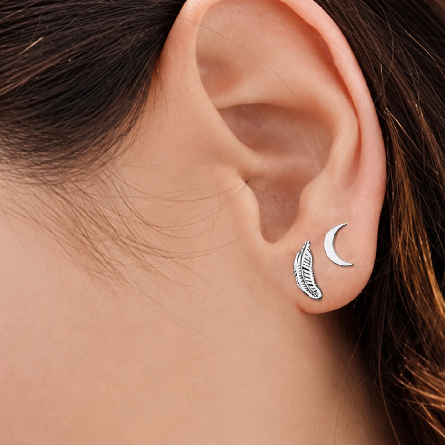 Stainless Steel Feather Barbell Earrings - 18G