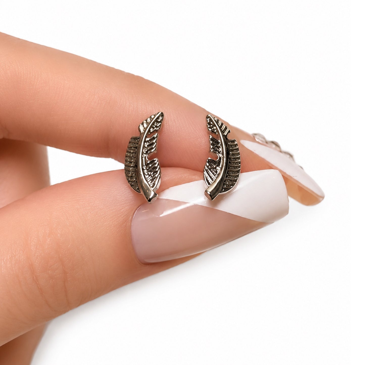 Stainless Steel Feather Barbell Earrings - 18G