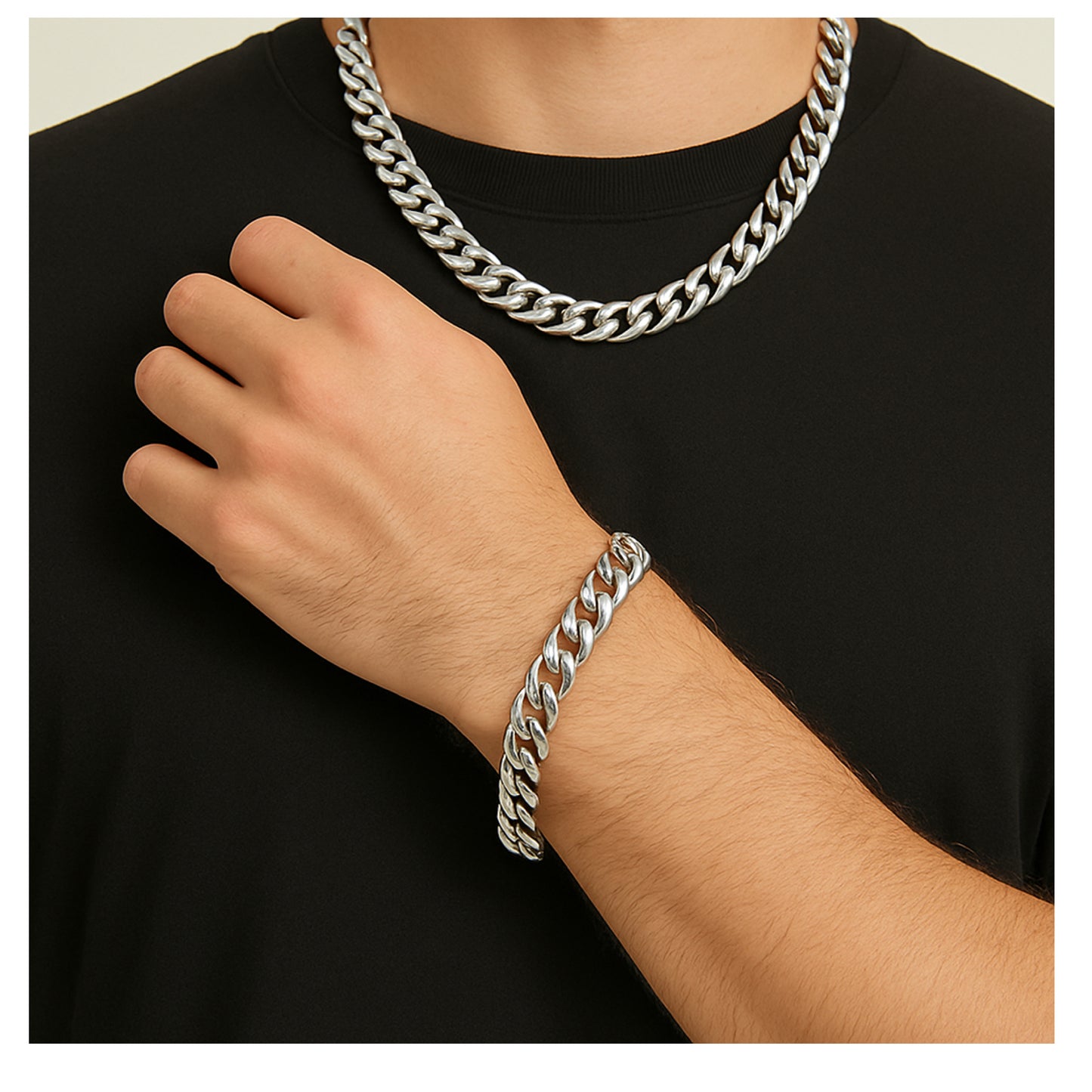 8mm Cuban Link Chain Necklace & Bracelet Set – 18” Necklace + 8” Bracelet Stainless Steel