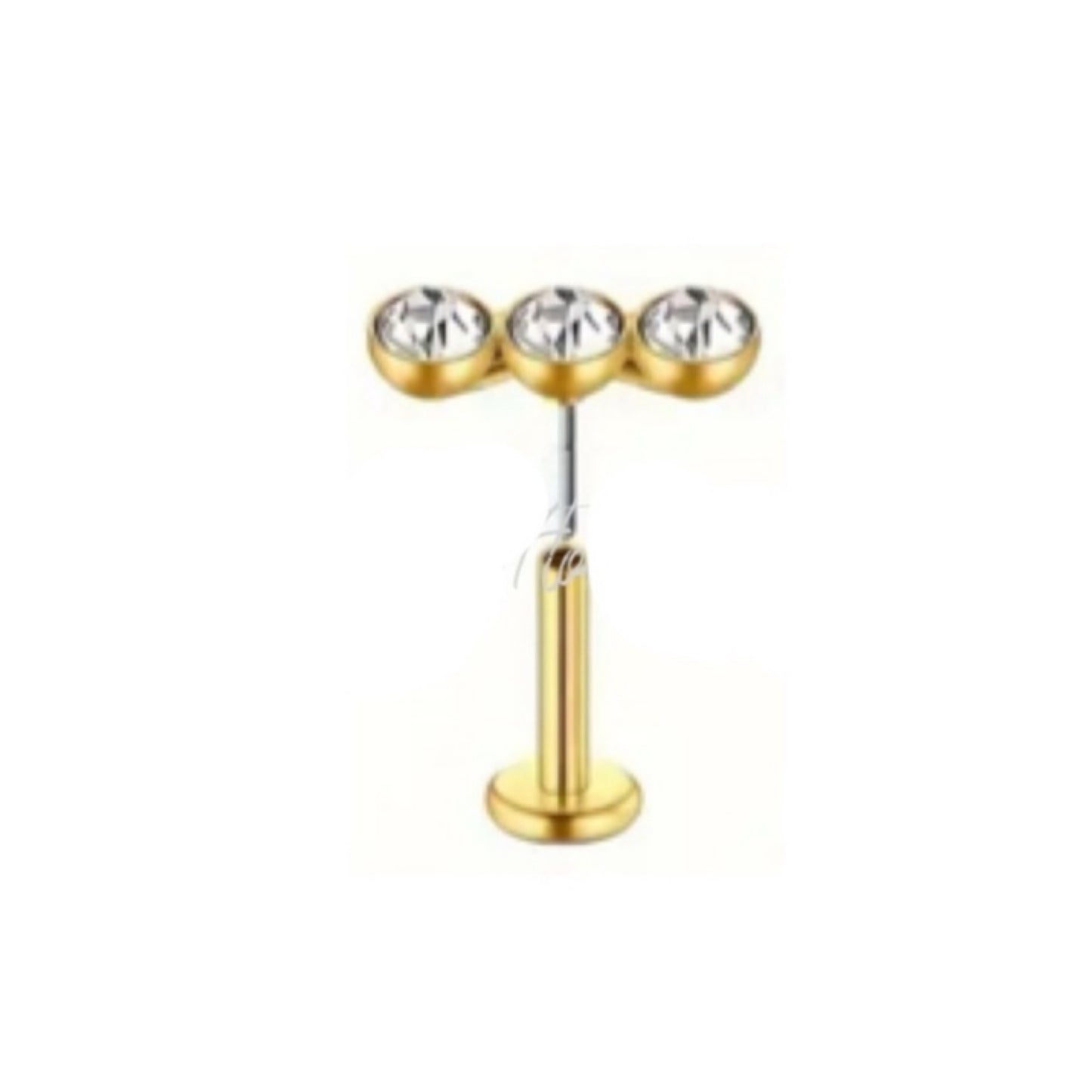 Tiny Gold Triple CZ Threadless Stud – 16G 18k GP Surgical Steel