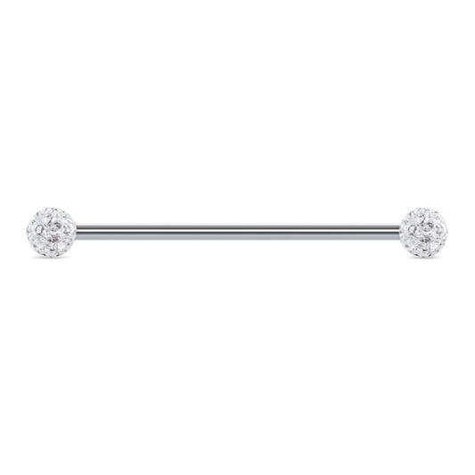 Crystal Ball Industrial Barbell Earring – 14G Stainless Steel Scaffold Piercing Jewelry