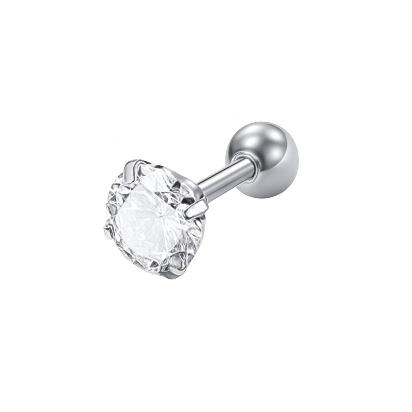 16G 6mm CZ Flat Back Stud – Stainless Steel Hypoallergenic Cartilage Earring