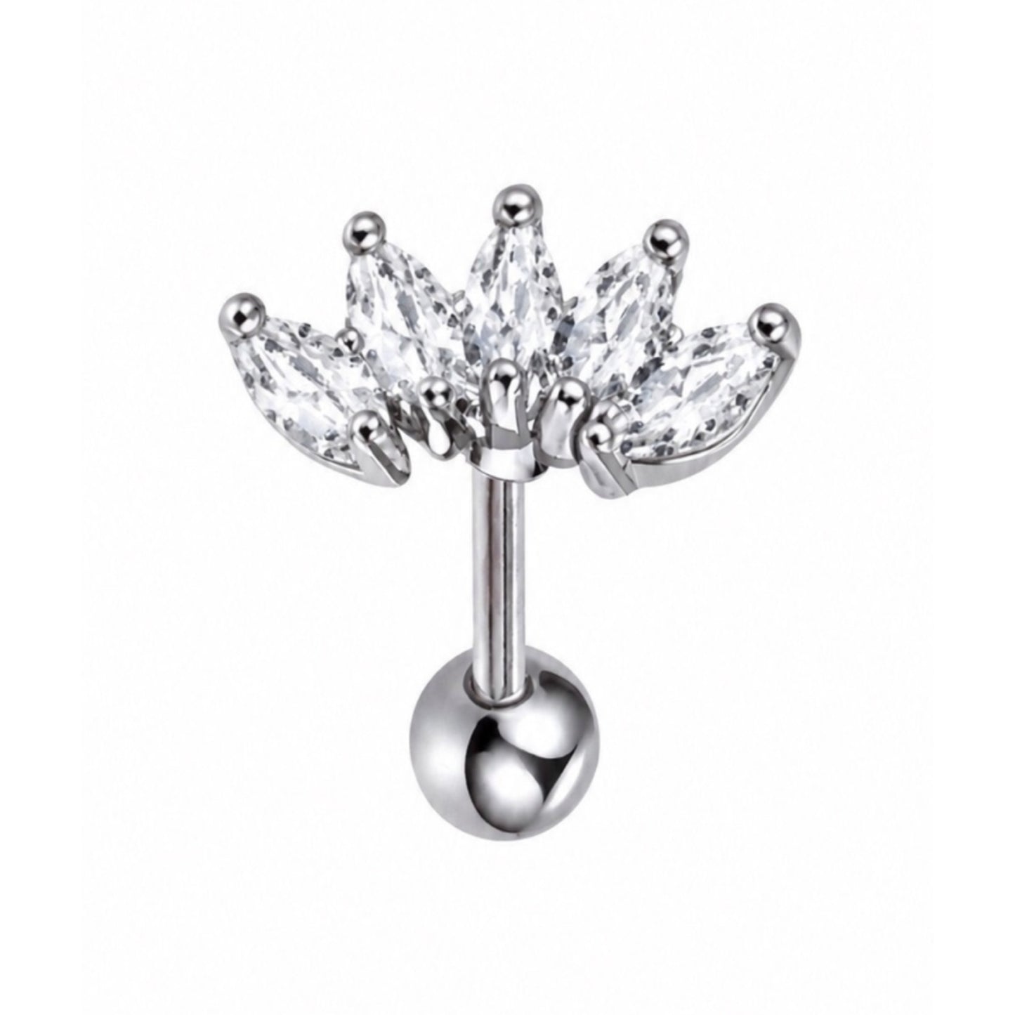 CZ Lotus Cartilage Stud Earring 16G
