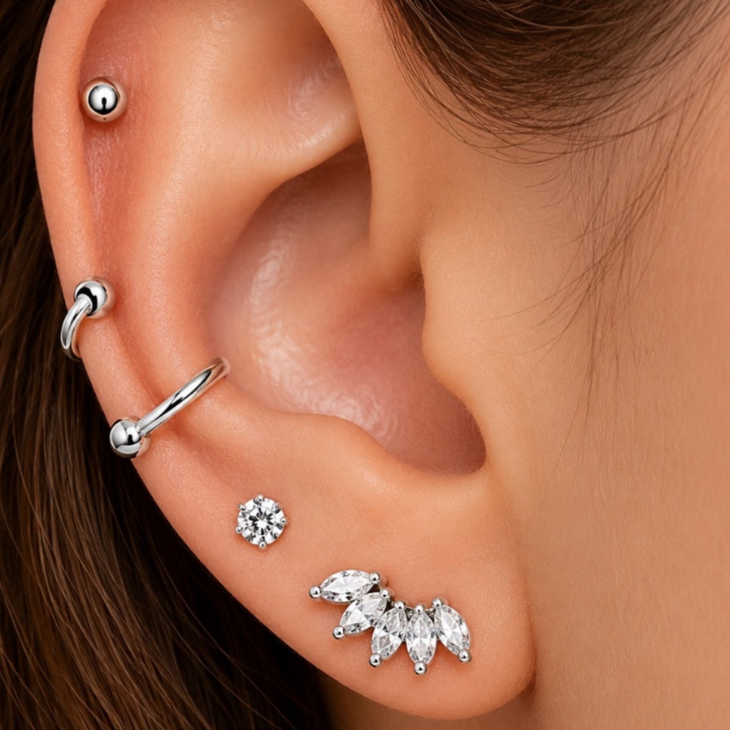 CZ Lotus Cartilage Stud Earring 16G