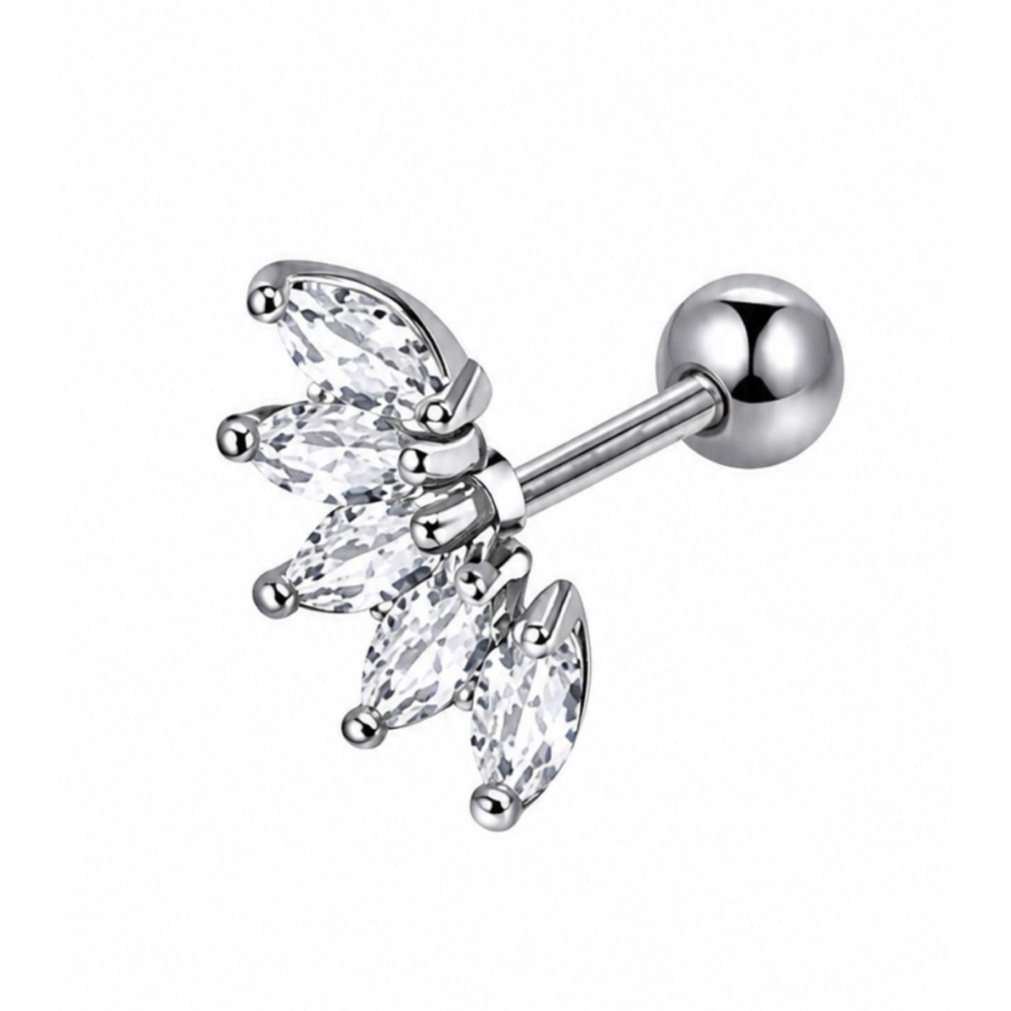 CZ Lotus Cartilage Stud Earring 16G