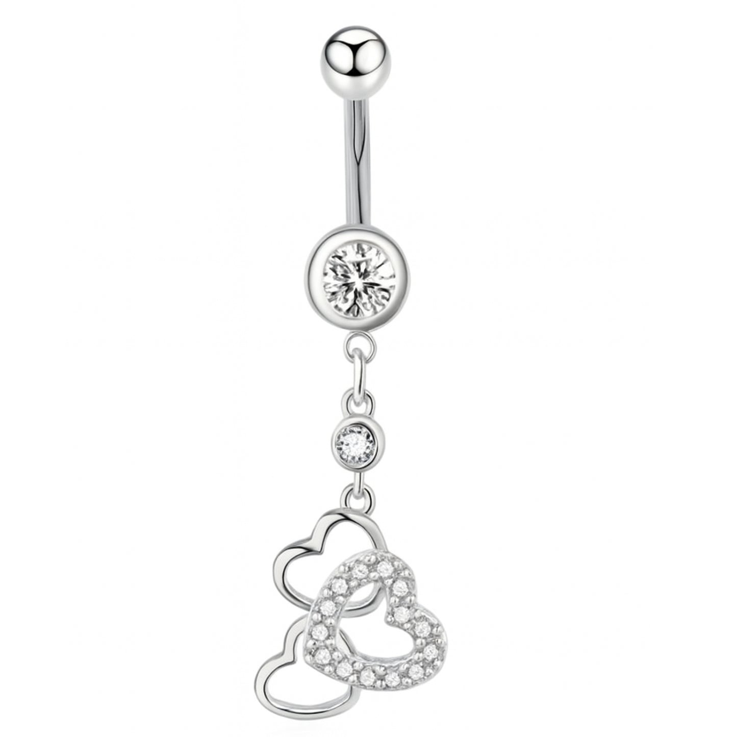 Triple Heart Dangle Navel Belly Button Ring