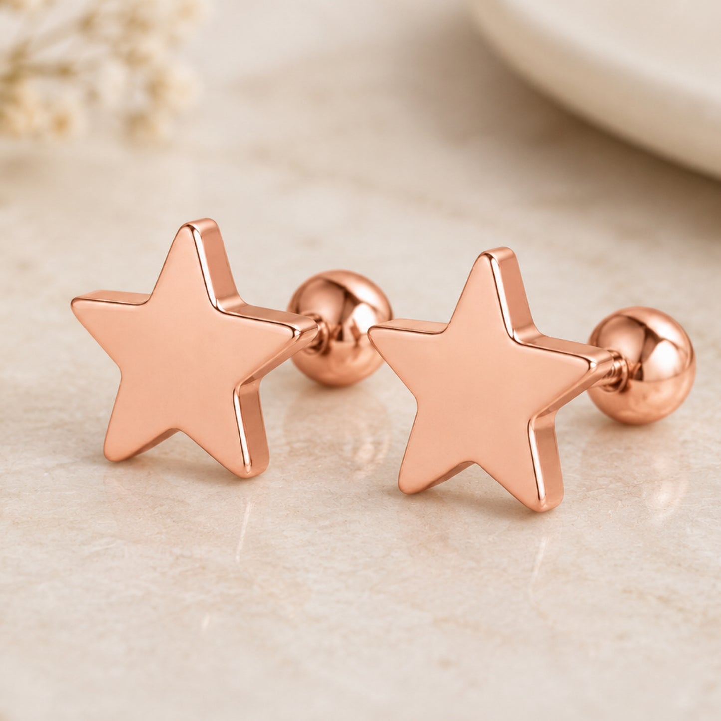 Rose Gold Star Cartilage Stud Earrings – 18G