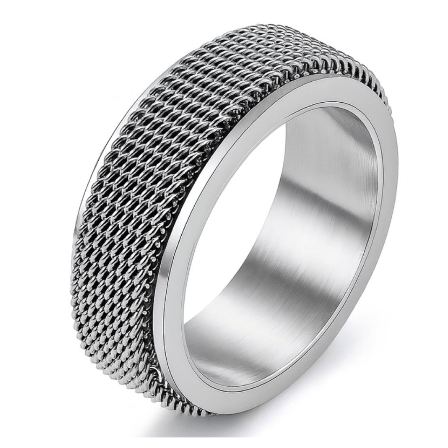 Men’s Stainless Steel Spinner Ring – Chain Mesh Fidget Anxiety Band