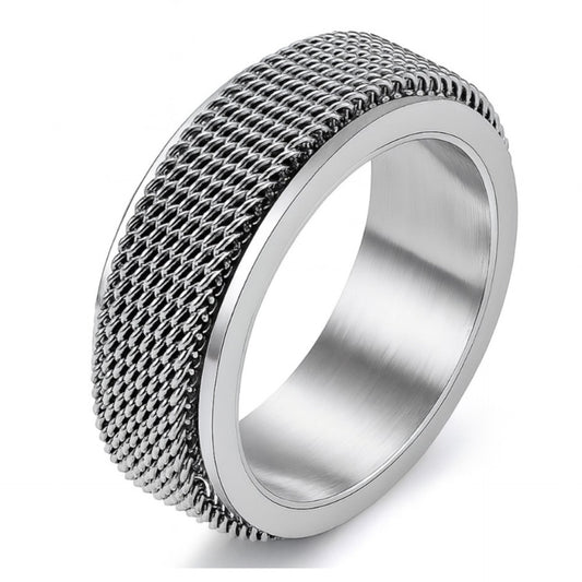Men’s Stainless Steel Spinner Ring – Chain Mesh Fidget Anxiety Band