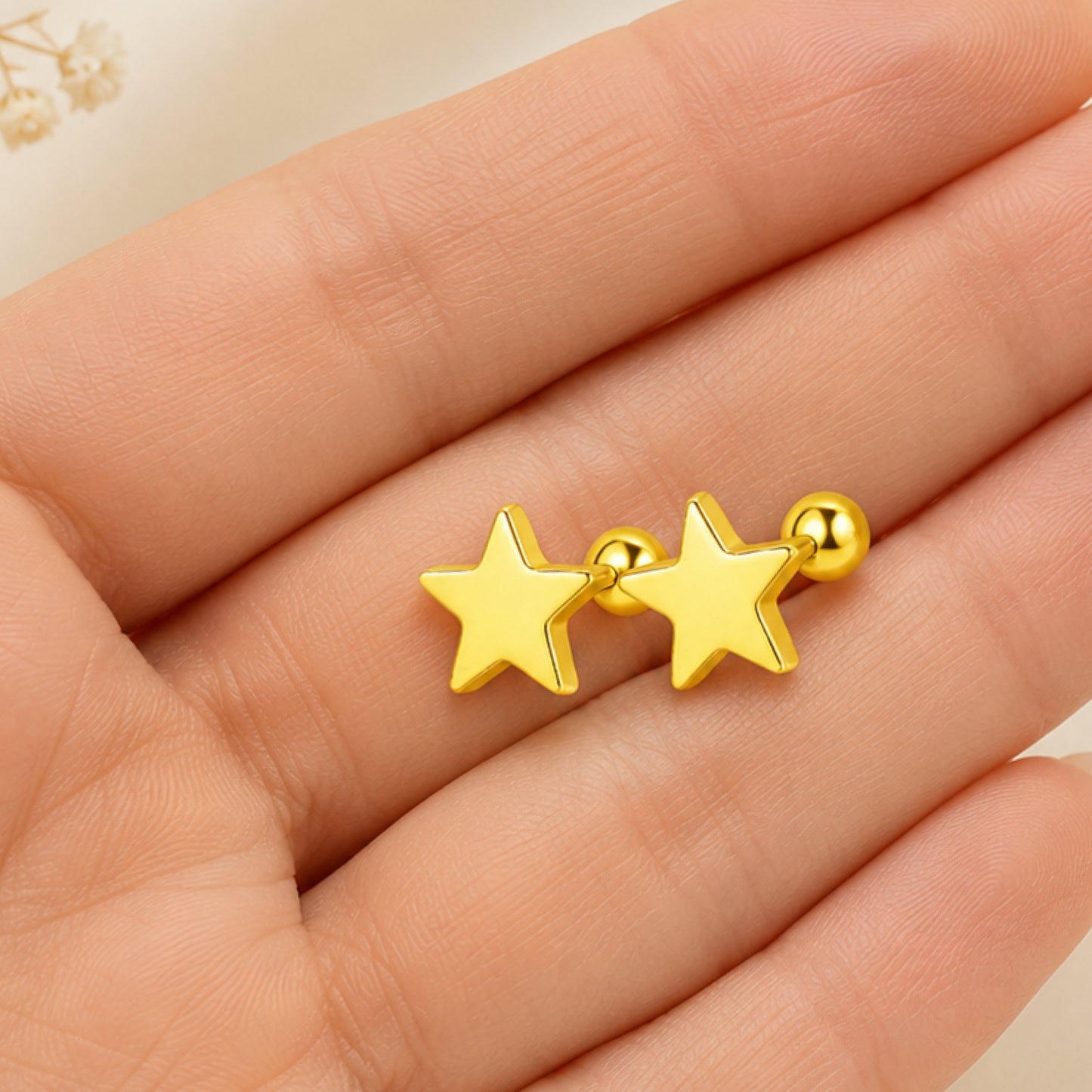 Gold Star Celestial Stainless Steel Stud Barbell Earrings –18G