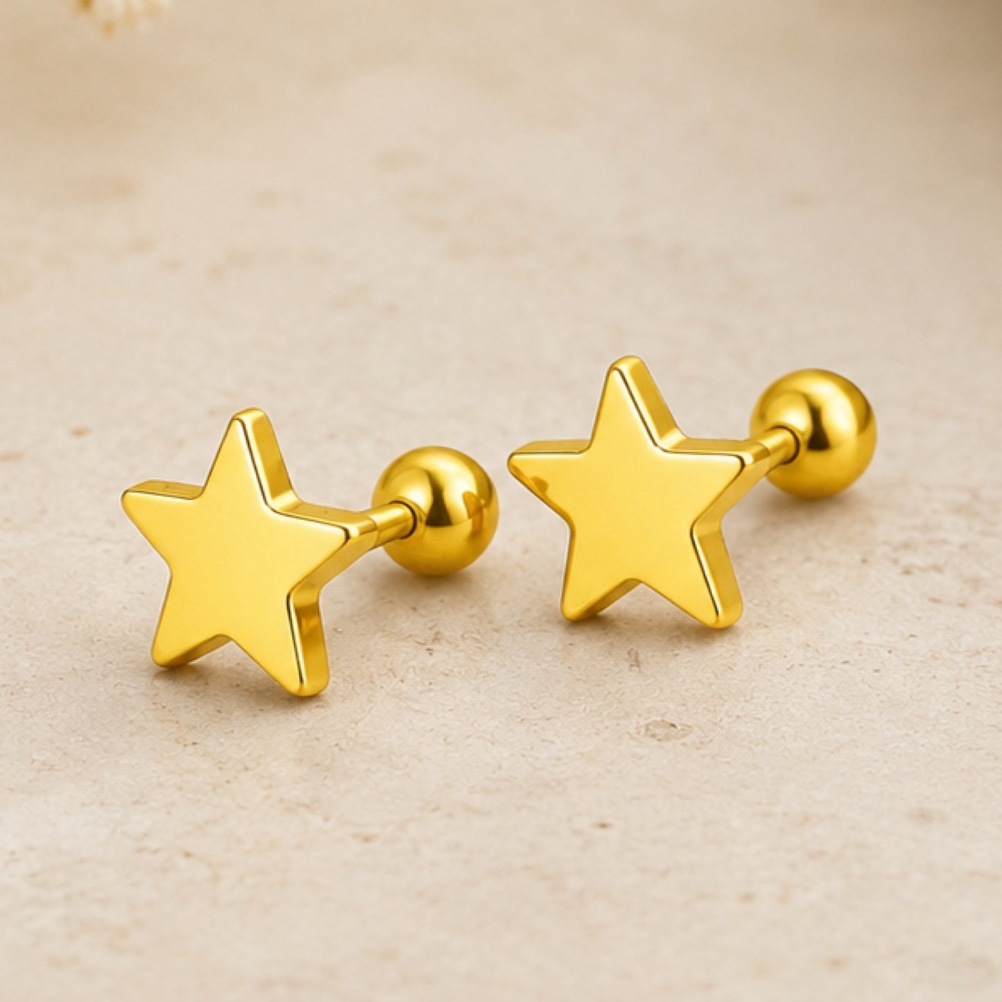 Gold Star Celestial Stainless Steel Stud Barbell Earrings –18G
