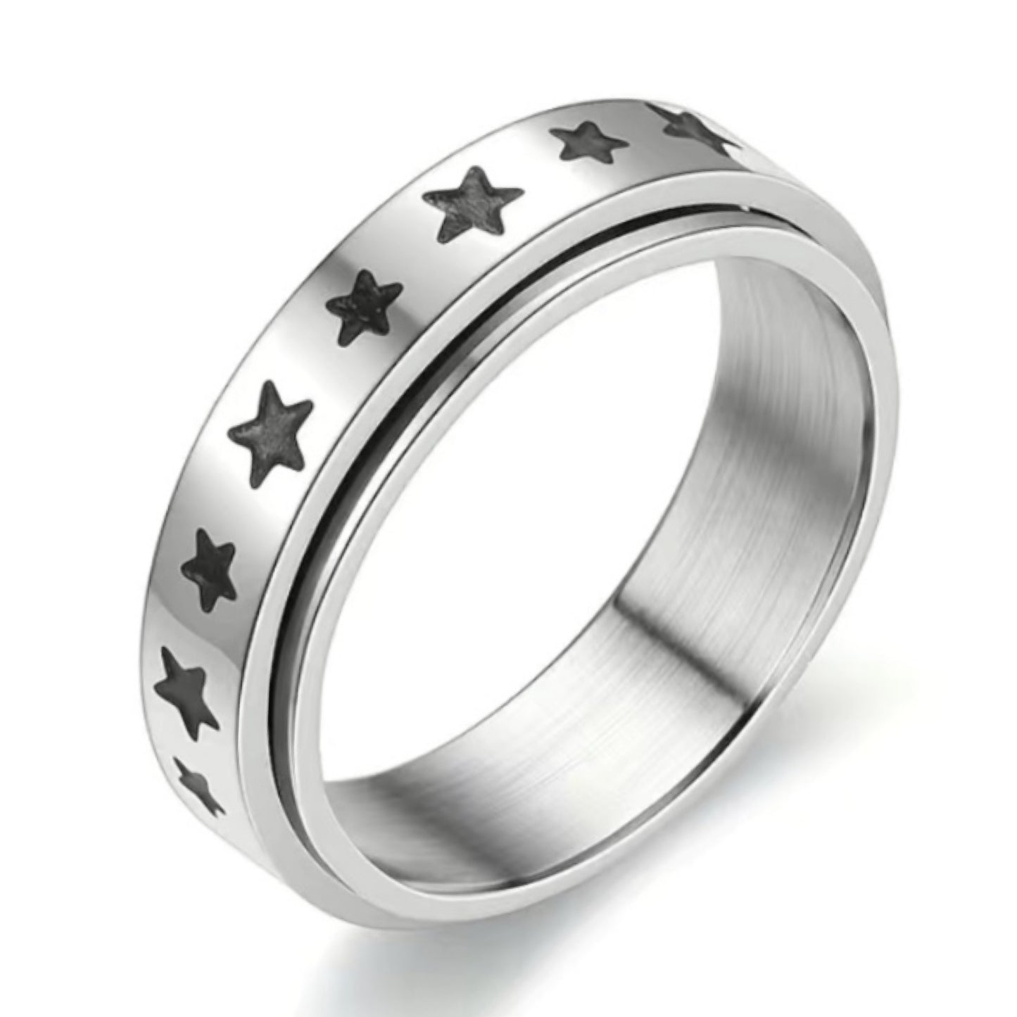 Spinner Ring – Stainless Steel Star Band Fidget Anxiety Relief Jewelry