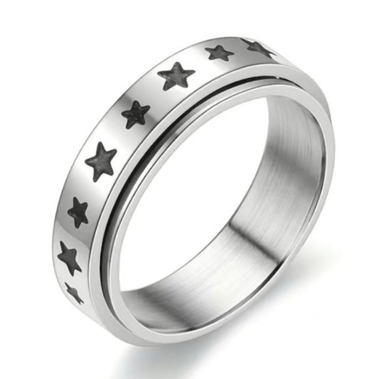Spinner Ring – Stainless Steel Star Band Fidget Anxiety Relief Jewelry