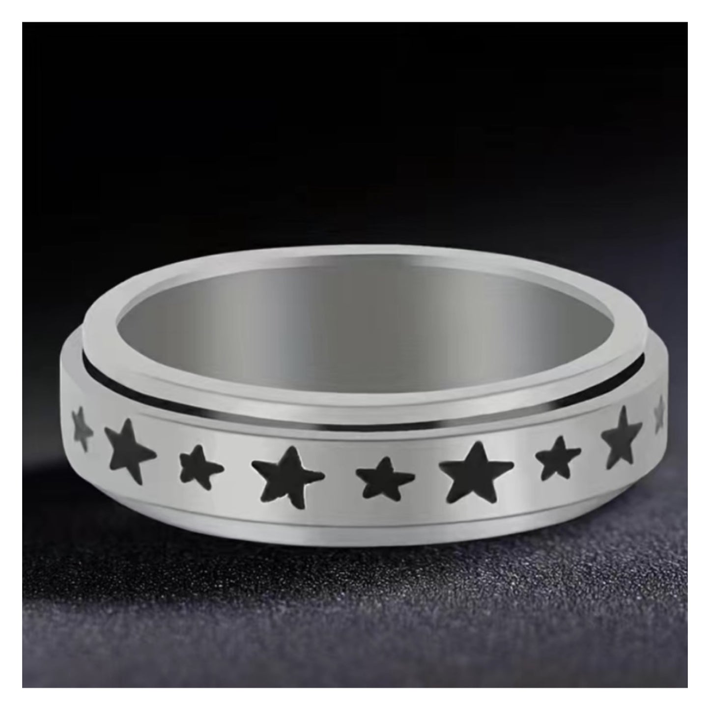 Spinner Ring – Stainless Steel Star Band Fidget Anxiety Relief Jewelry