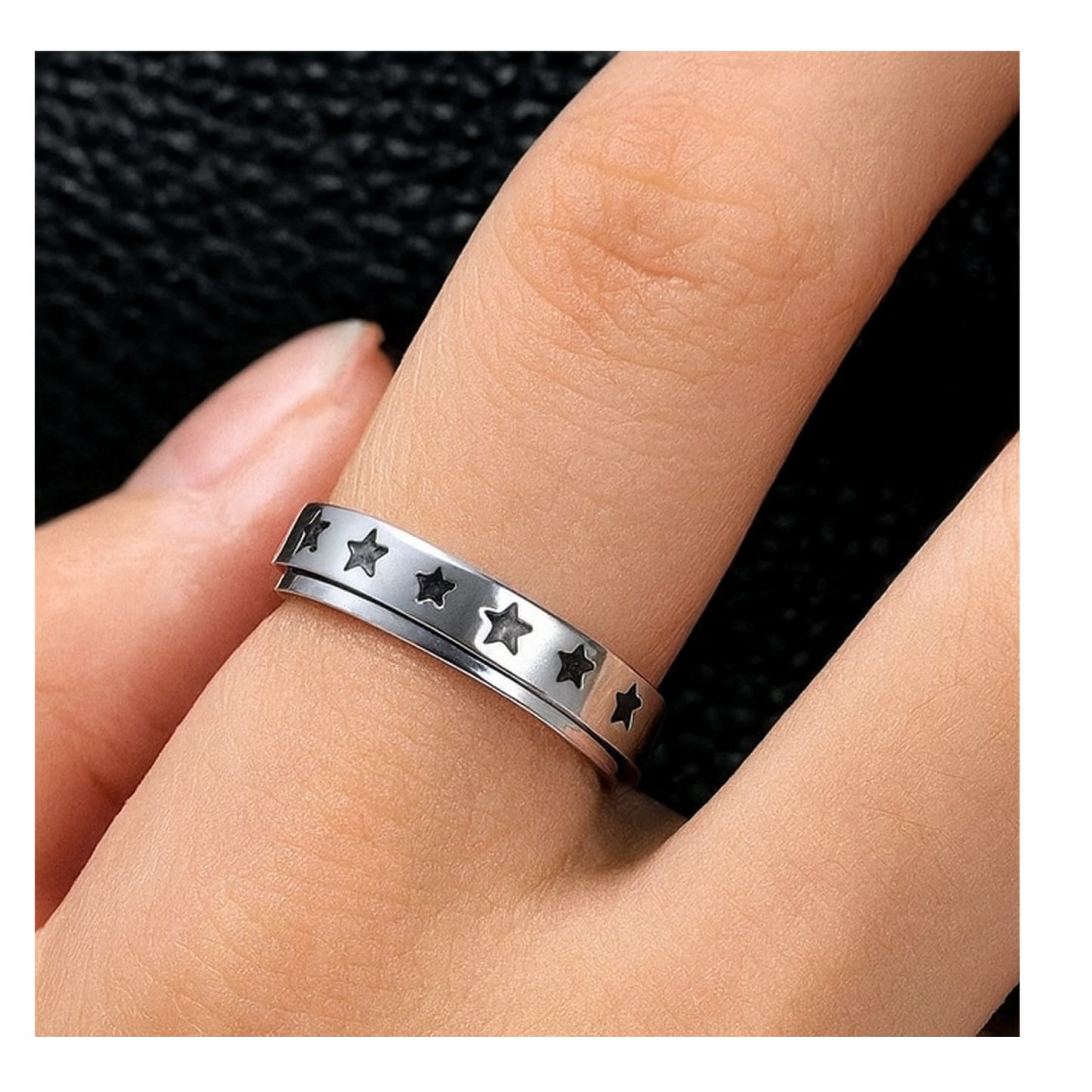 Spinner Ring – Stainless Steel Star Band Fidget Anxiety Relief Jewelry