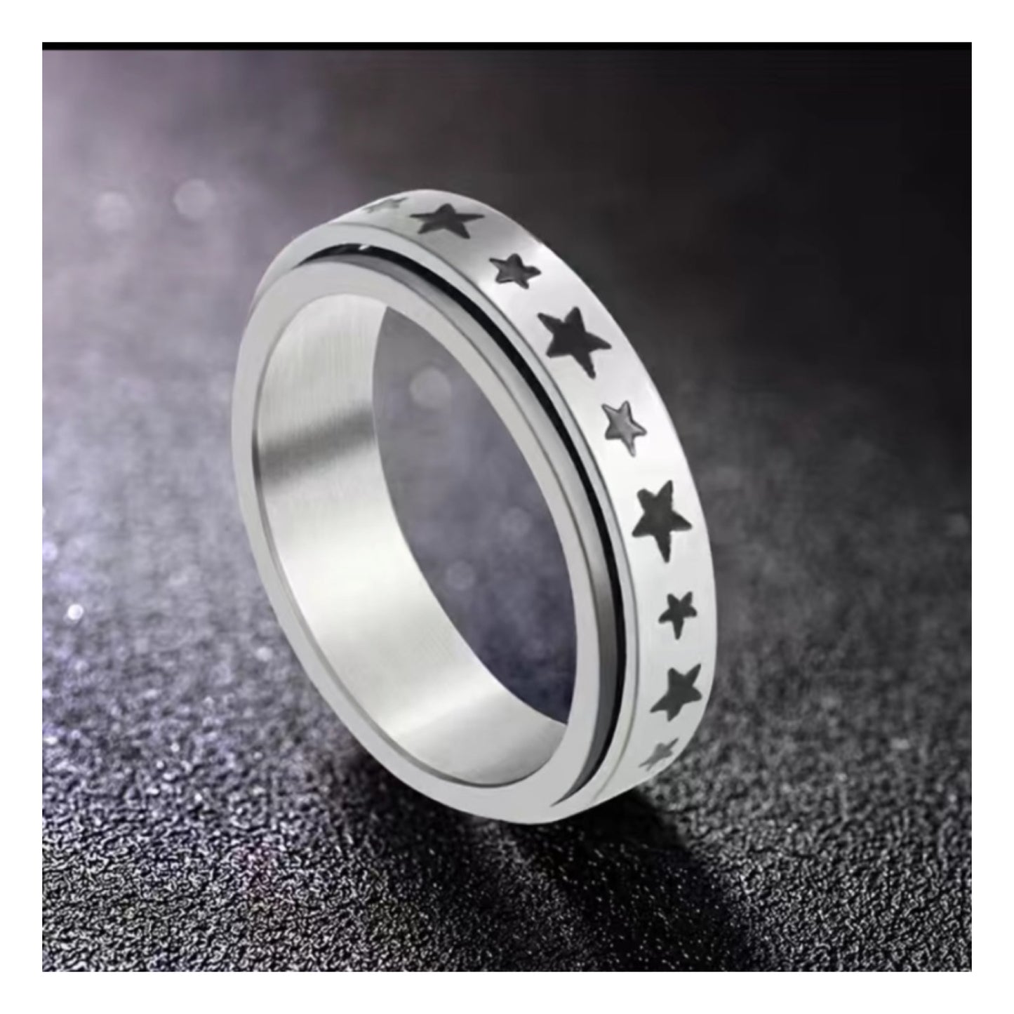 Spinner Ring – Stainless Steel Star Band Fidget Anxiety Relief Jewelry