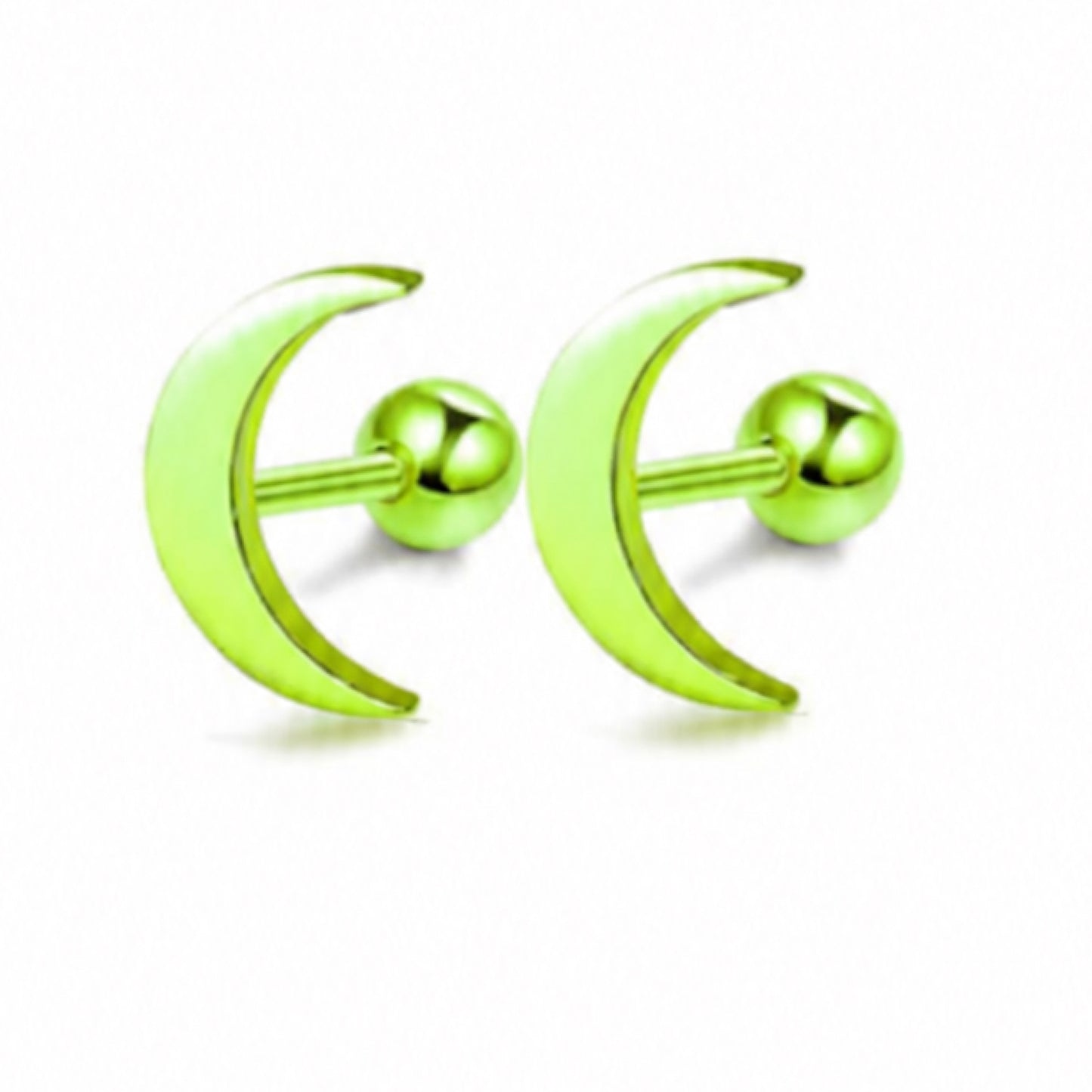 Green Crescent Moon Barbell Earrings 18G