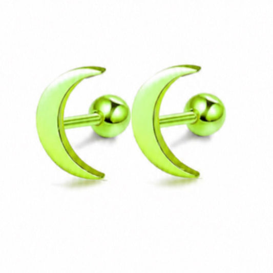 Green Crescent Moon Barbell Earrings 18G