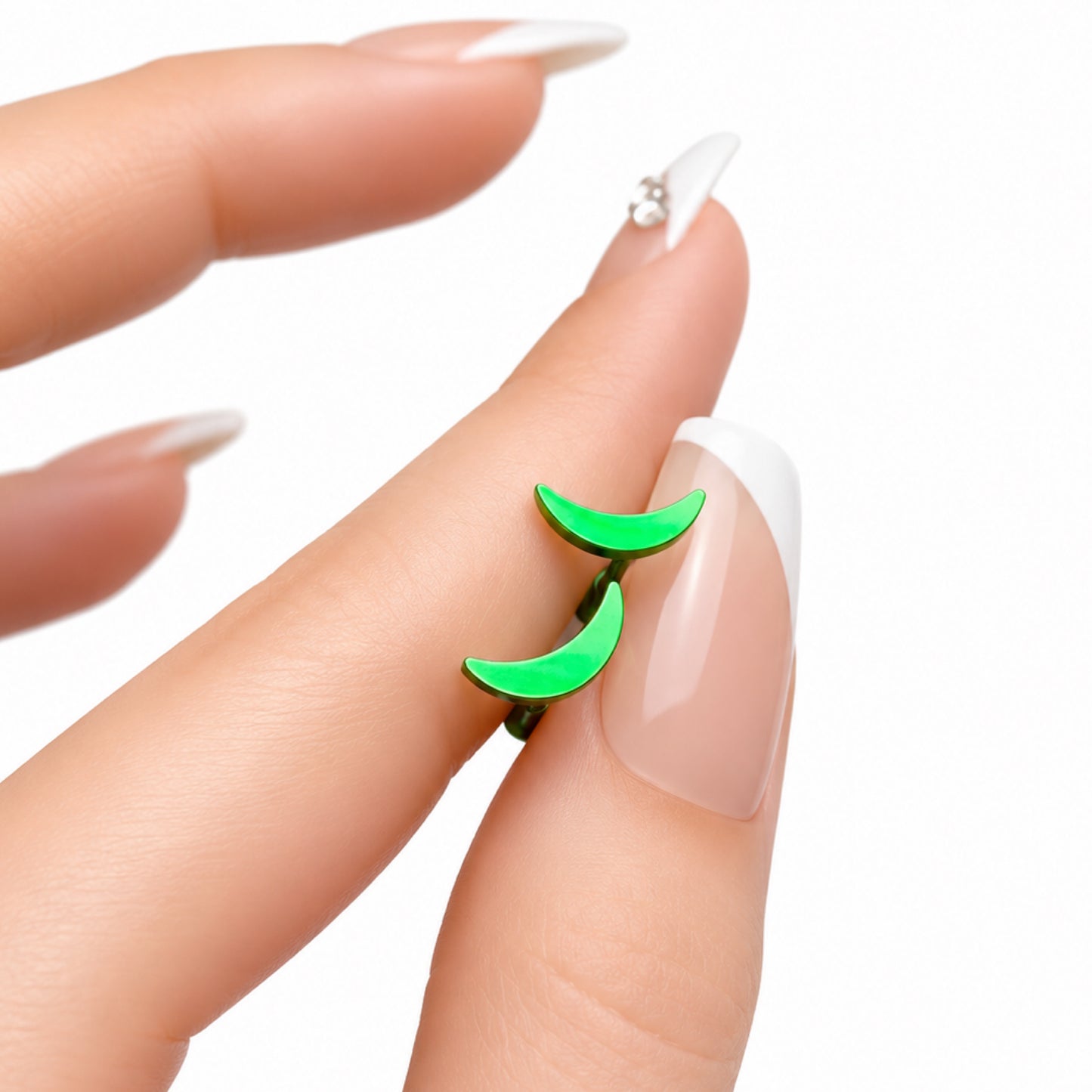 Green Crescent Moon Barbell Earrings 18G