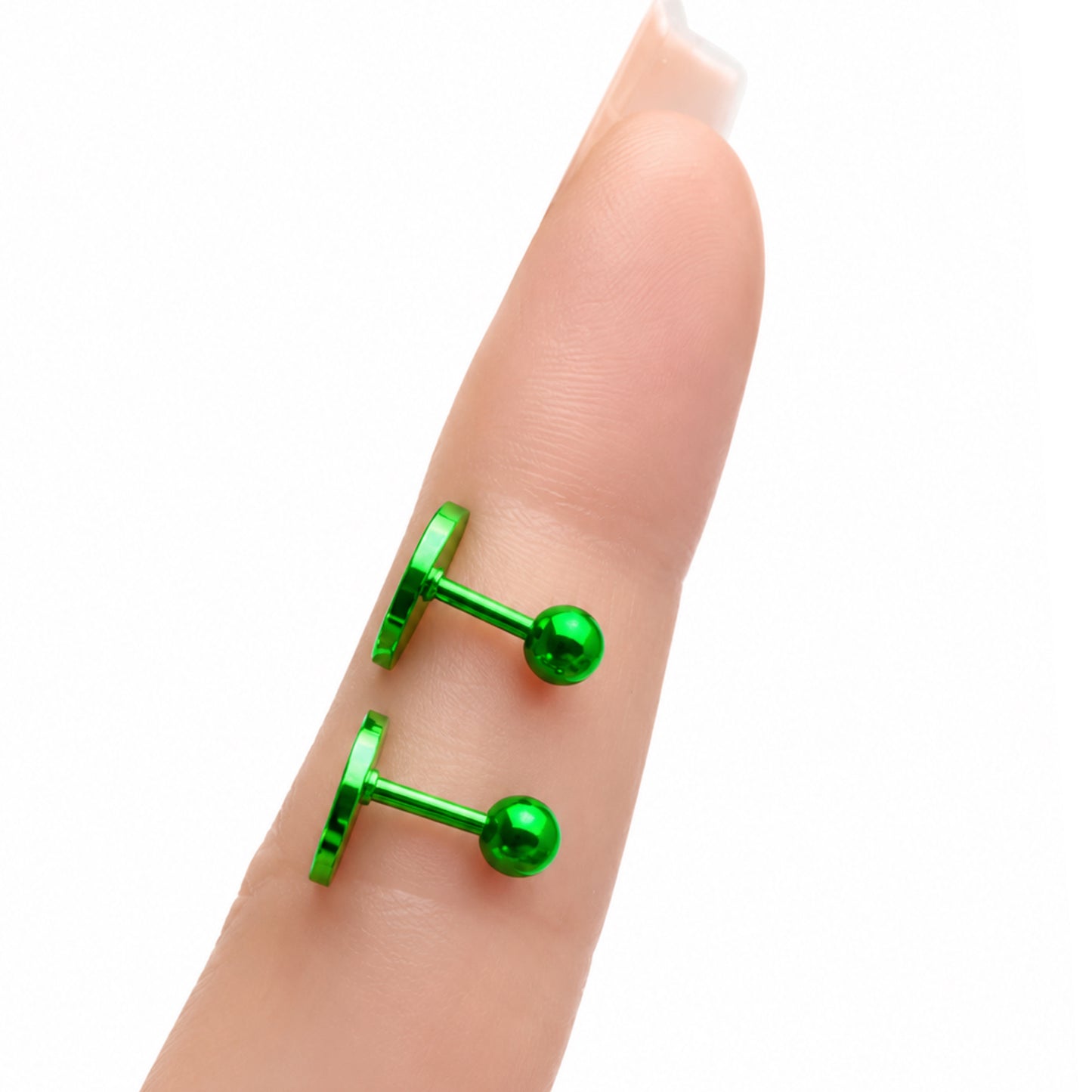 Green Crescent Moon Barbell Earrings 18G