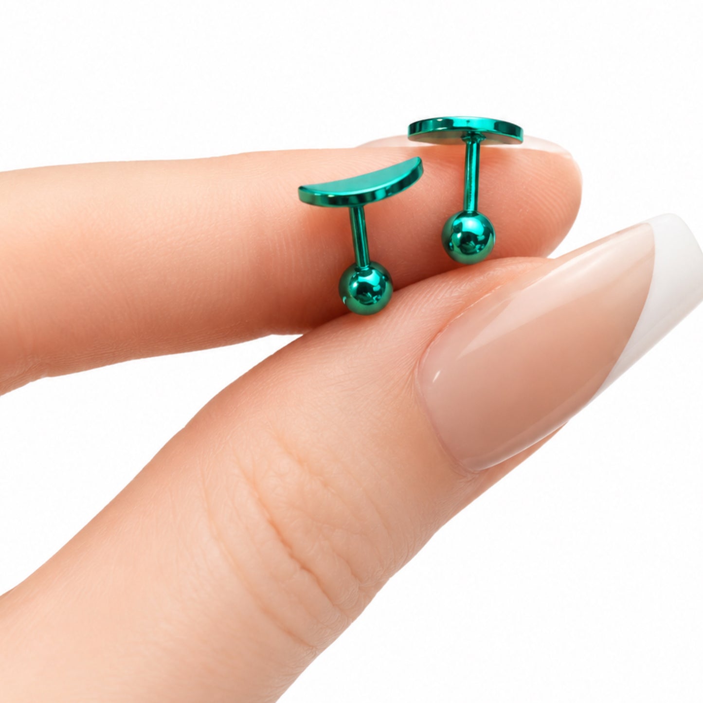 Turquoise Crescent Moon Cartilage Stud Earrings – 18G
