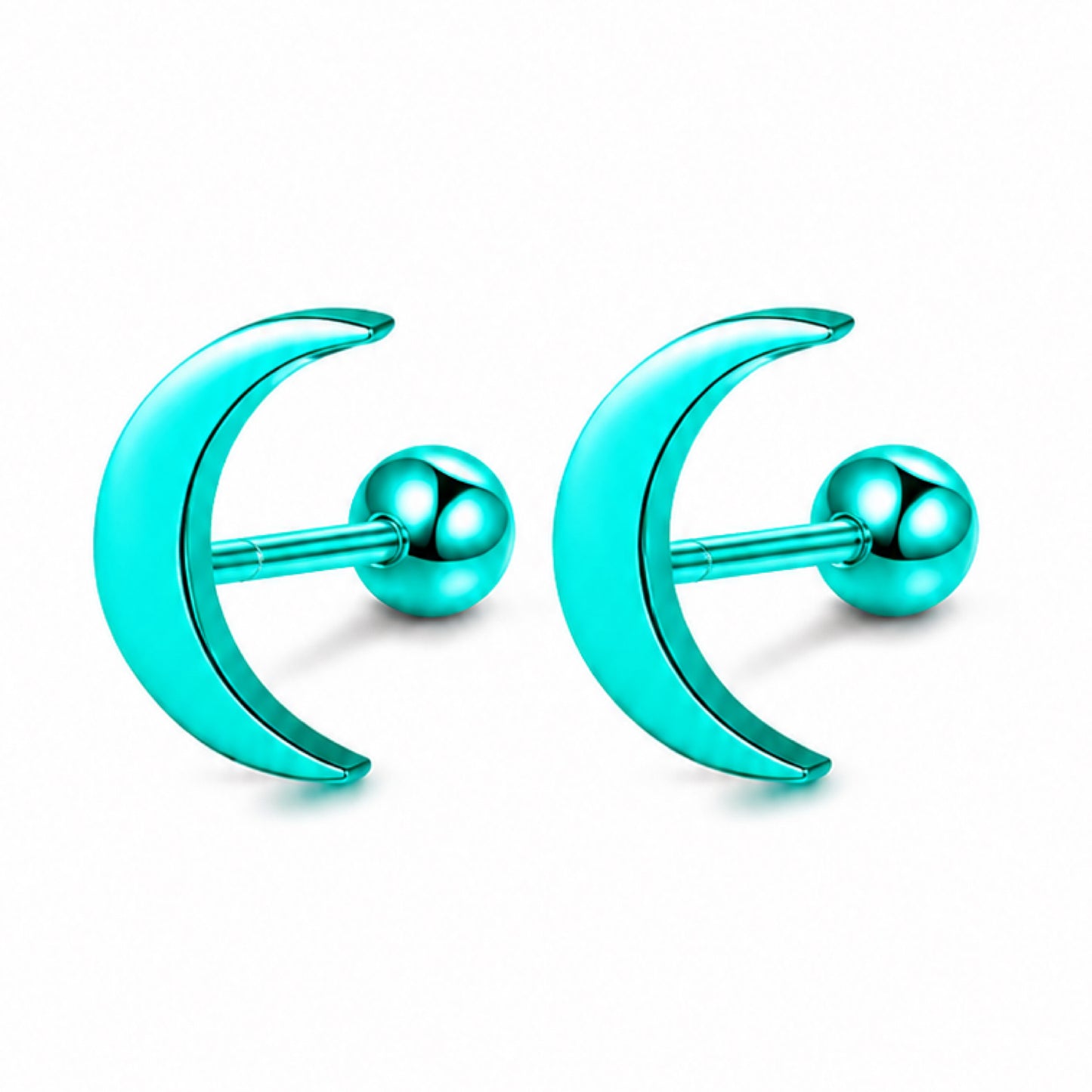 Turquoise Crescent Moon Cartilage Stud Earrings – 18G