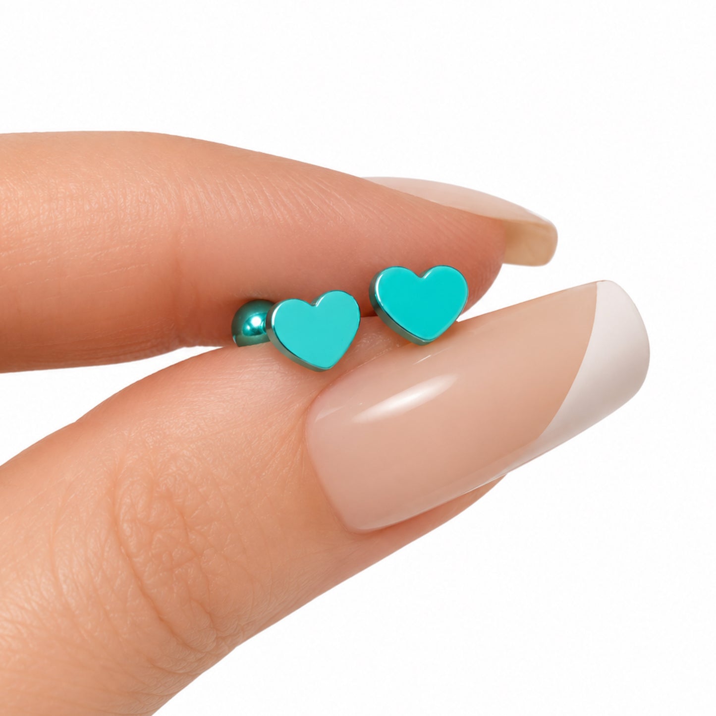 Turquoise Heart Cartilage Stud Earrings – 18G
