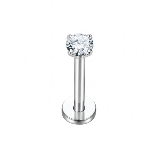 18G Internally Threaded Labret Stud – 3mm Clear CZ Stainless Steel Piercing Jewelry